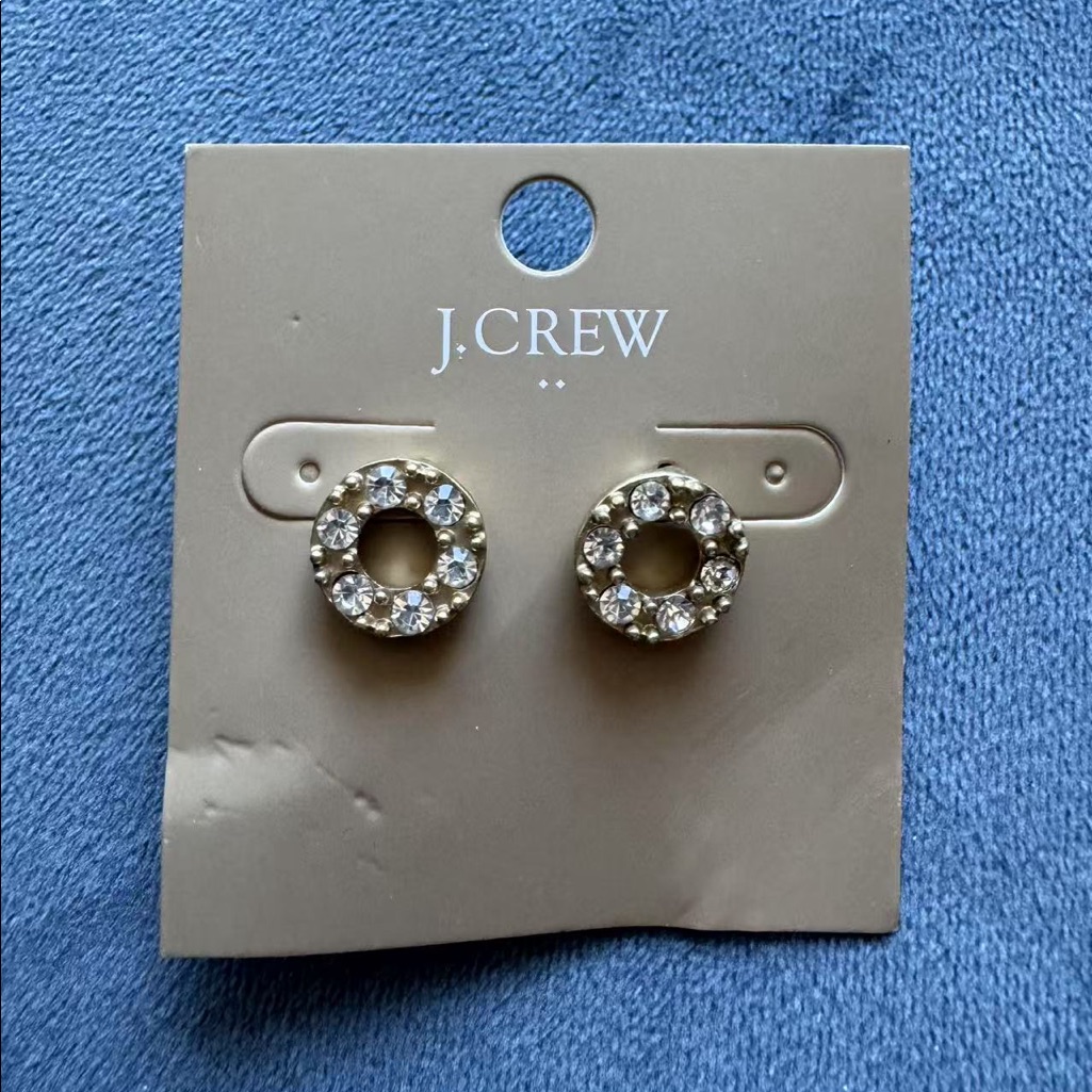 J. Crew Silver Stud Earrings With Crystal Accents